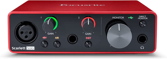 Scarlett Solo 3rd Generation USB Audio Interface for Musicians and Content Creators - Studio Quality Recording and Playback, Featuring 1 XLR Mic Preamp, 1 Hi-Z Instrument Input, 24-Bit/192kHz Resolution, 56dB Gain Range, Air Mode, Compatible with macOS, Windows, and iPadOS