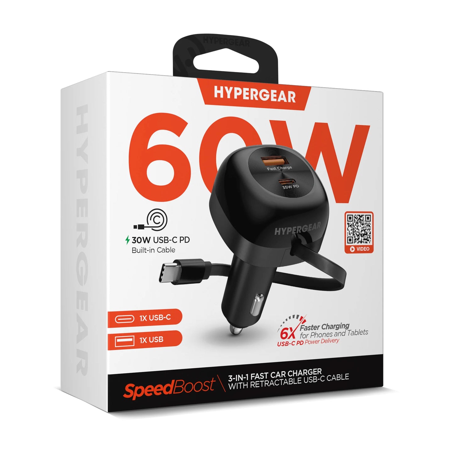 Hypergear Speedboost 60W Retractable Car Charger