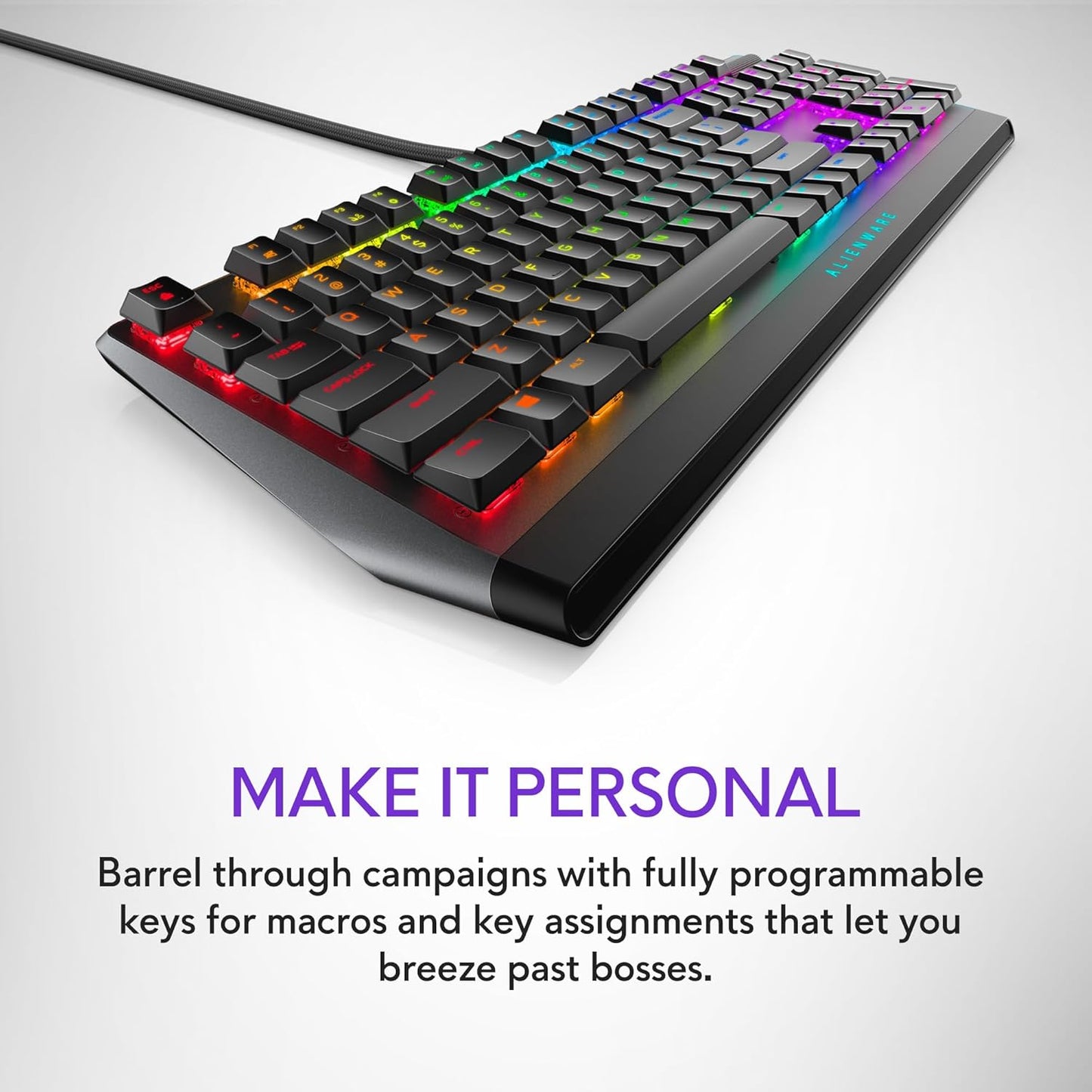 Low-Profile RGB Gaming Keyboard AW510K, Alienfx per Key RGB LED Color Backlighting, Media CONTROLS & USB Passthrough, Cherry MX Low Profile Red Switches | USB, Numeric Keypad, Adjustable Height, Media Hot Keys, Dark Side of the Moon, Gaming Ready, AW510K