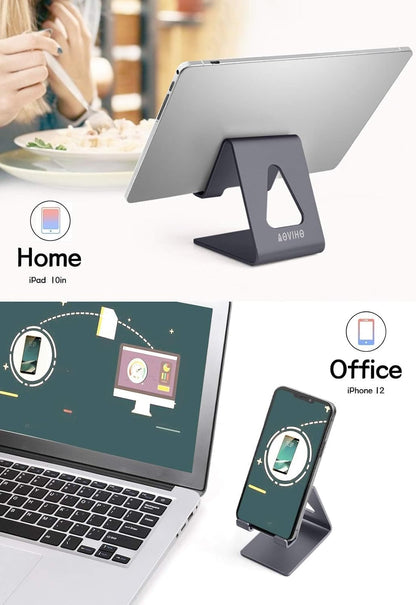 Aluminum Mobile Phone Stand and Desk Holder for iPhone 15, 14, 13, 12 Pro, 11, X, XS Max, 8, 7, 6, 6S Plus, SE, 5, and Samsung Smartphones - Dark Gray