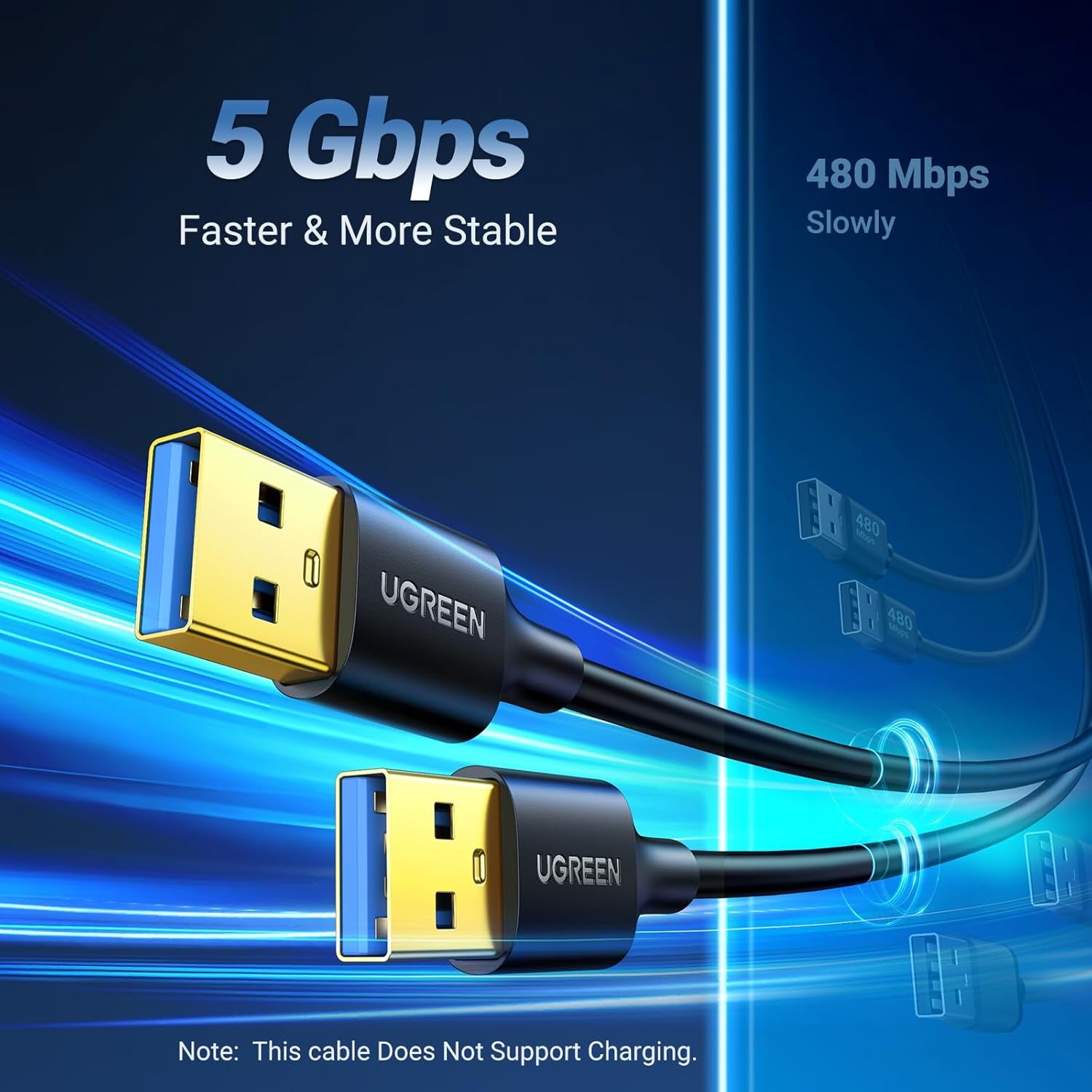 UGREEN USB 3.0 Male to Male Cable, 3.3 FT, 5 Gbps Data Transfer, Durable Nylon Design, Compatible with Hard Drives, Cooling Fans, Cameras, DVD Players, TVs, Flashlights, Hubs, Monitors, and Speakers