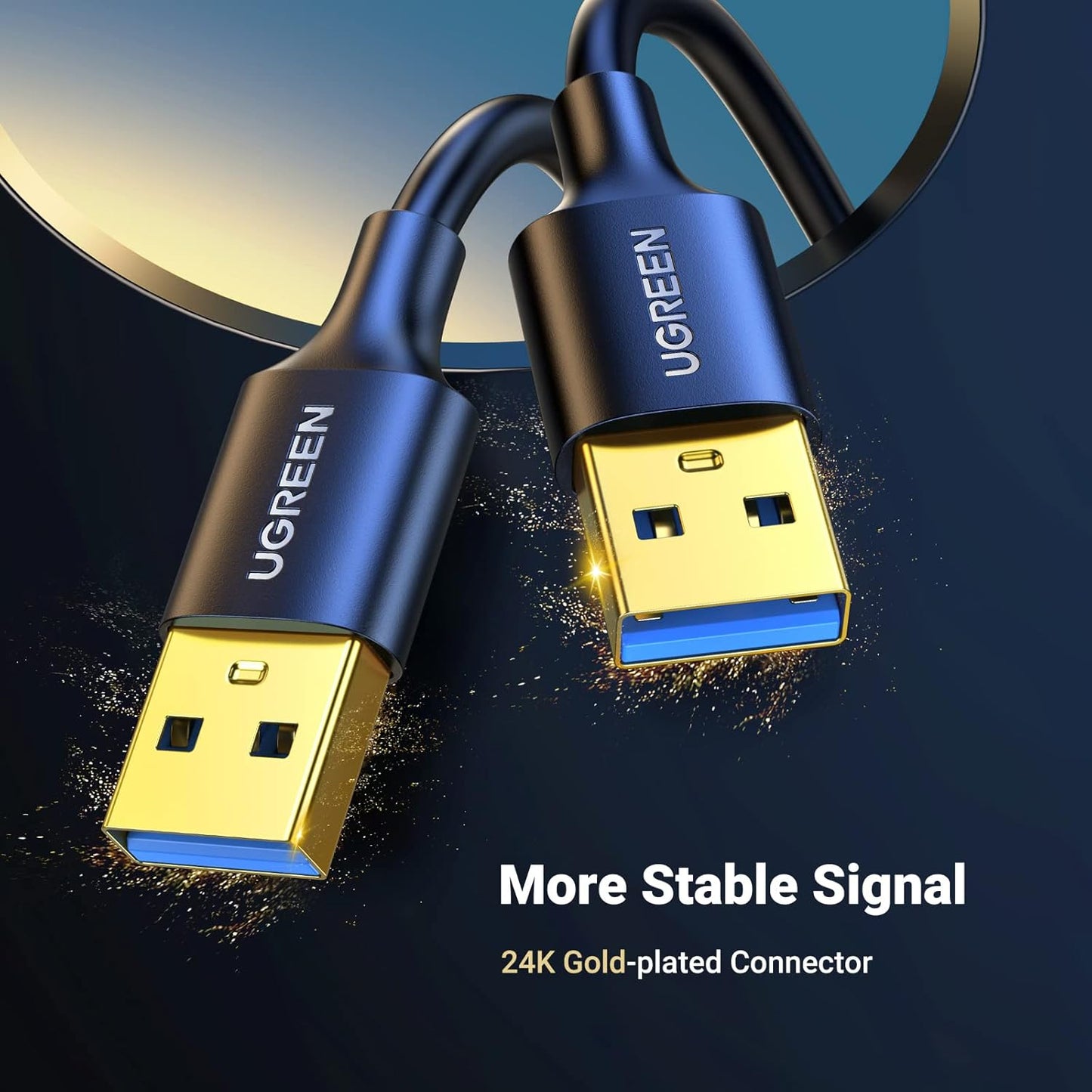 UGREEN USB 3.0 Male to Male Cable, 3.3 FT, 5 Gbps Data Transfer, Durable Nylon Design, Compatible with Hard Drives, Cooling Fans, Cameras, DVD Players, TVs, Flashlights, Hubs, Monitors, and Speakers
