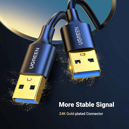 UGREEN USB 3.0 Male to Male Cable, 3.3 FT, 5 Gbps Data Transfer, Durable Nylon Design, Compatible with Hard Drives, Cooling Fans, Cameras, DVD Players, TVs, Flashlights, Hubs, Monitors, and Speakers