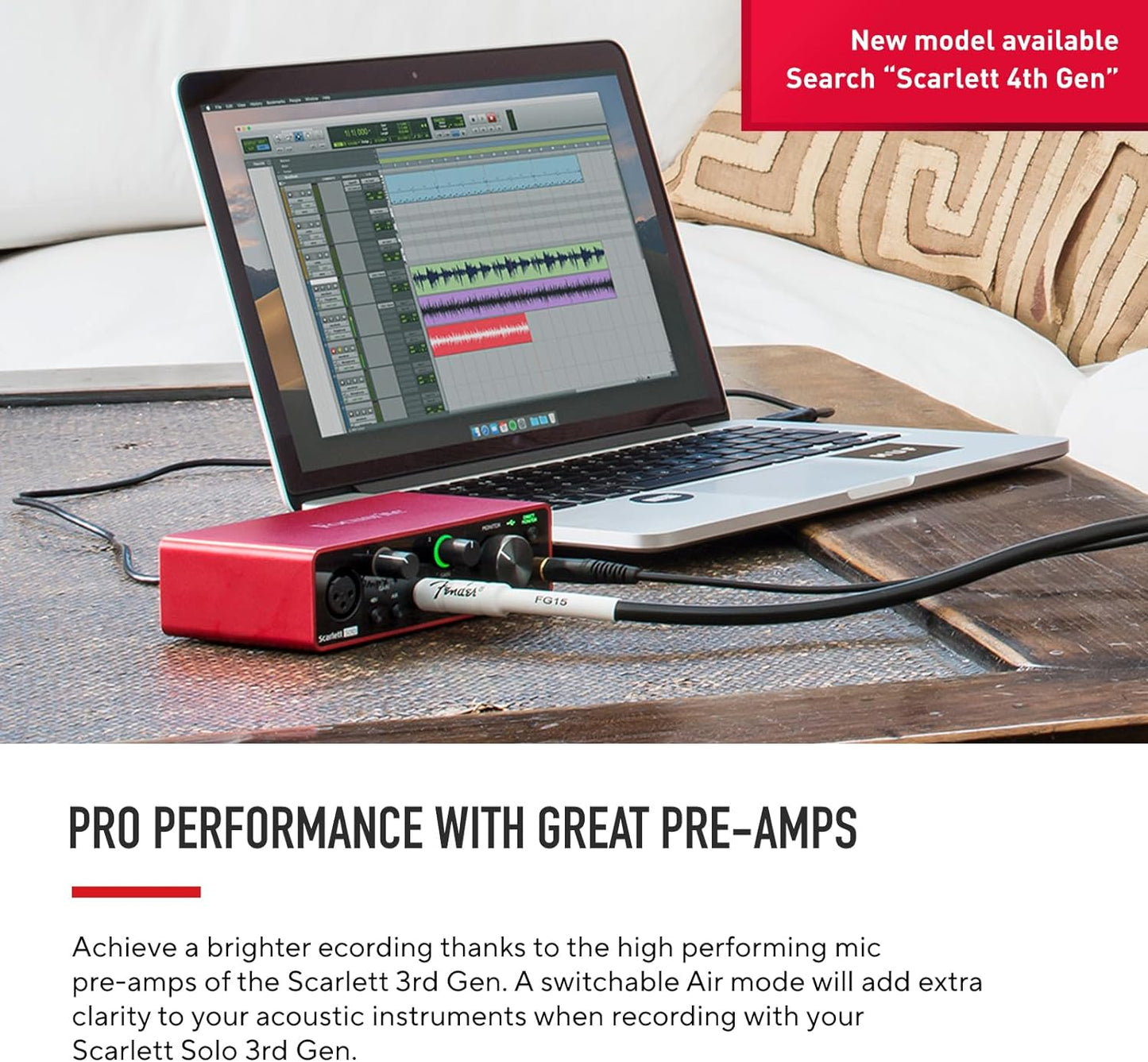 Scarlett Solo 3rd Generation USB Audio Interface for Musicians and Content Creators - Studio Quality Recording and Playback, Featuring 1 XLR Mic Preamp, 1 Hi-Z Instrument Input, 24-Bit/192kHz Resolution, 56dB Gain Range, Air Mode, Compatible with macOS, Windows, and iPadOS