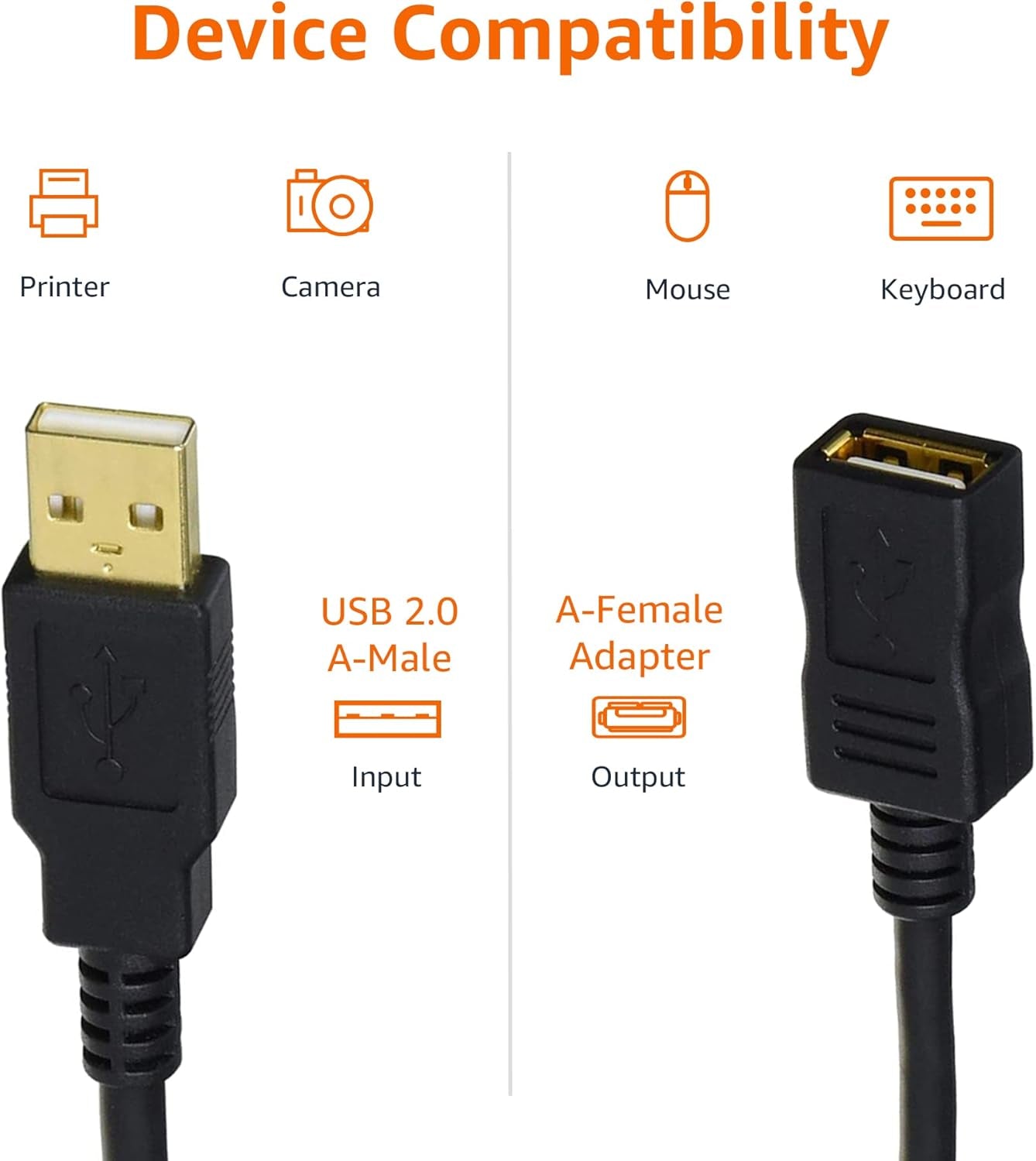 USB-A 2.0 Extension Cable, Male to Female, 480Mbps Transfer Speed, 6.5 Foot, Black