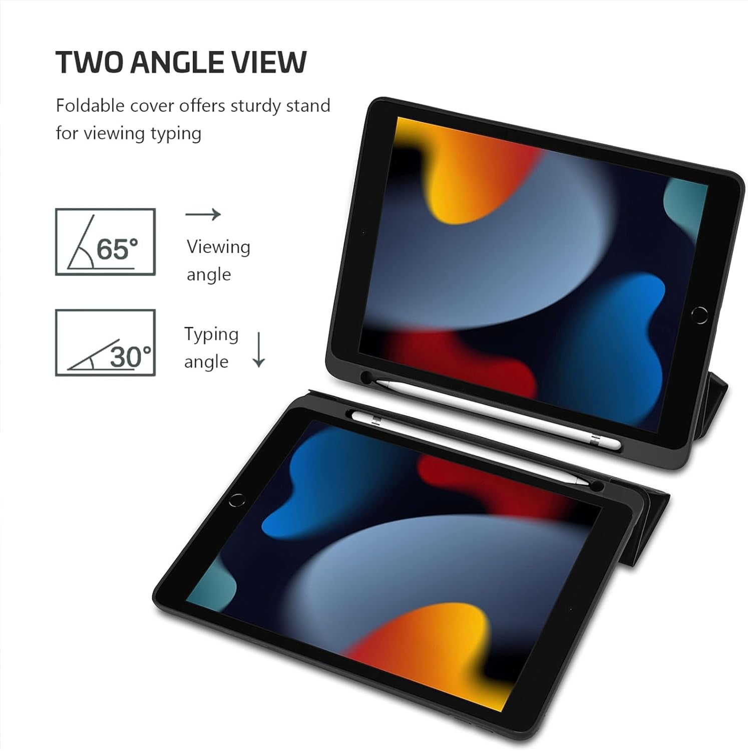 Smart Case for Ipad 10.2" 9Th/8Th/7Th Gen, Black | 2021 / 2020 / 2019 Releases, Soft TPU Back Cover, Protective Pencil Holder Slot, Slim Steady Stand Construction