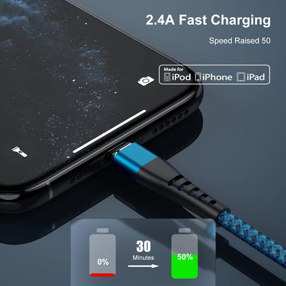 2Pack USB to Lightning Cable 3FT for Iphone 14,Nylon Braided Cord | 3 Feet to USB Charging Cable Compatible with Iphone 14 13 12 11 X XS XR and Other Lightning Devices- Blue