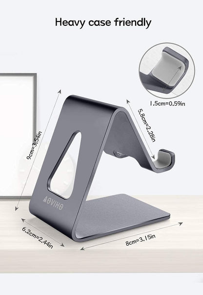 Aluminum Mobile Phone Stand and Desk Holder for iPhone 15, 14, 13, 12 Pro, 11, X, XS Max, 8, 7, 6, 6S Plus, SE, 5, and Samsung Smartphones - Dark Gray