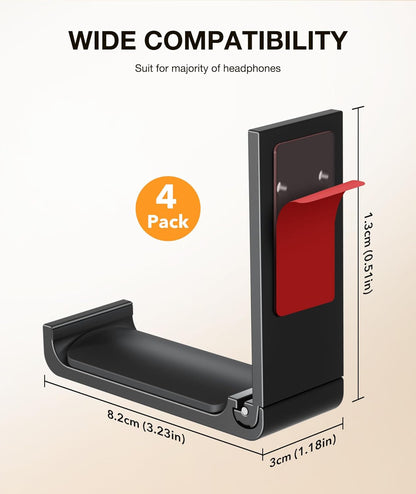 Foldable Aluminum Headphone Stand & Headset Holder Mount, under Desk Wall Hook with No-Scratch Silicone Pad, Strong Adhesive Gaming Headset Hanger for PC, Home & Office