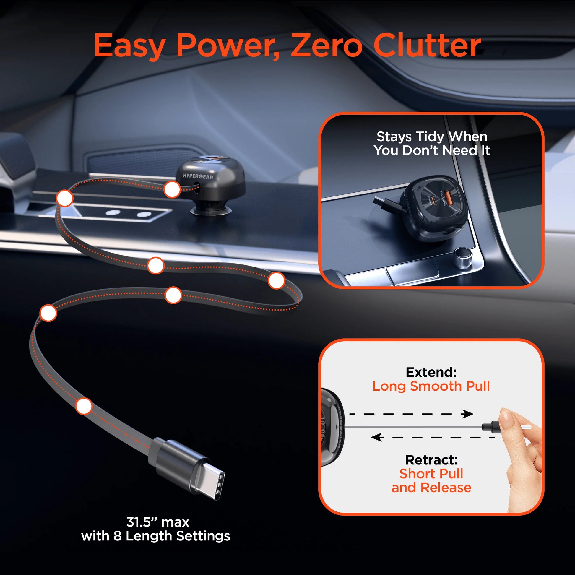 Hypergear Speedboost 60W Retractable Car Charger