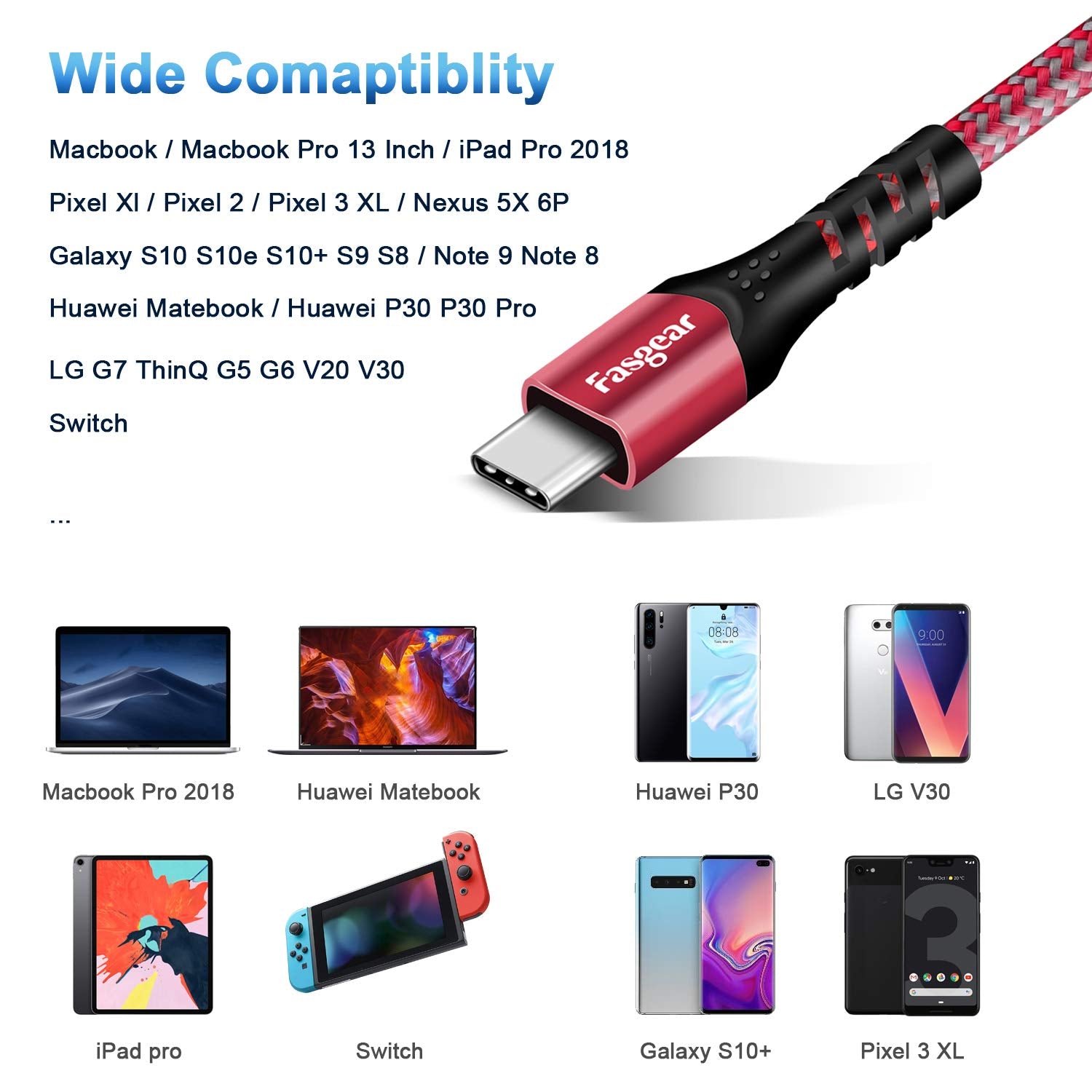 USB C to USB C Cable, 1.6Ft, Red | 100W Fast Charge, 10Gbps USB 3.1 Gen 2, 5A Power Delivery, E-Marker Chip, for Mac-Book, I-Pad Air, Galaxy S21, SSD, Pixel