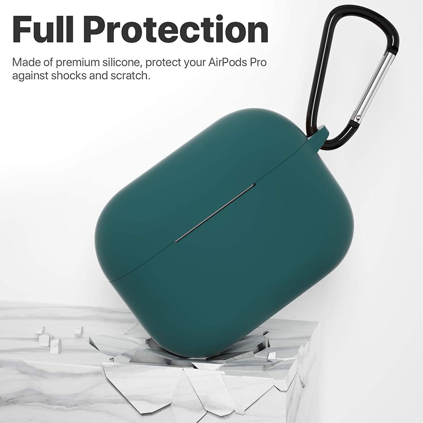 For Airpods Pro 1St/2Nd Generation Case Cover, Protective Silicone Skin Accessories with Keychain for Women Men for Apple Airpods Pro 2019/2022 Charging Case,Front LED Visible-Midnight Green