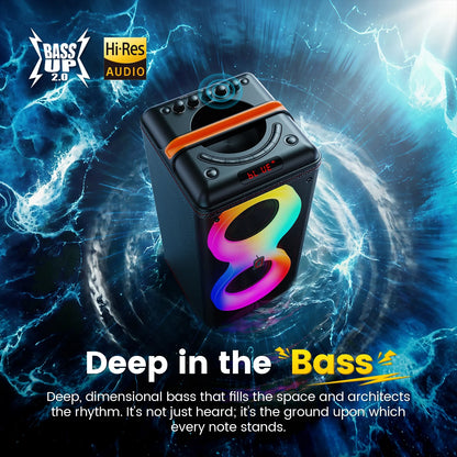 Party Speaker, Portable Outdoor Bluetooth Speaker with 2 Microphones, Led Lighting, Retro Leather Deep Bass PA System for Singing, T39