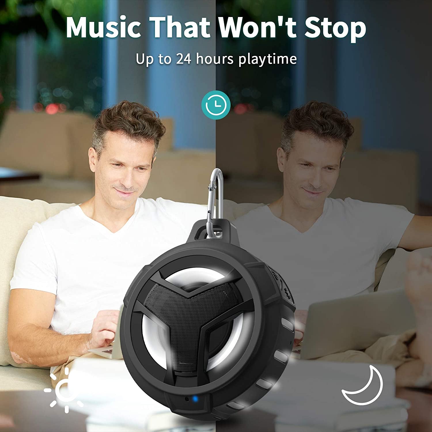 Professional Bluetooth Waterproof Shower Speaker - Portable IP67 Mini Speaker with LED Light, Floating Design, 2000mAh Battery, True Wireless Stereo for Outdoor Activities - Ideal Gift for Teens and Men (Black)