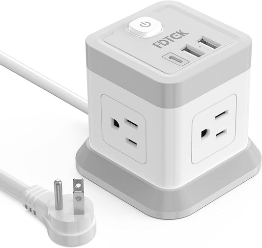 Power Strip with USB-C, 4 Outlets and 3 USB Ports, 5 FT Extension Cord, Flat Plug Design, Overload Protection, Compact and Portable for Home, Office, and Travel, ETL Listed