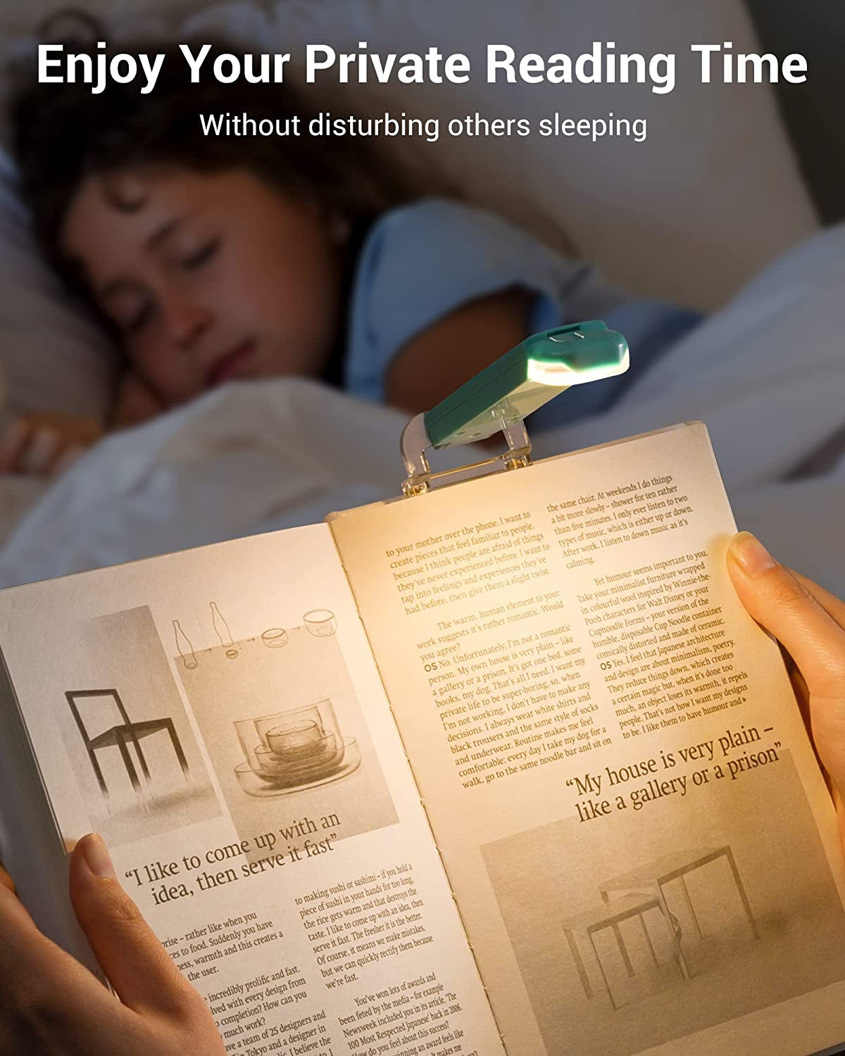 Adjustable Brightness USB Rechargeable Clip-On Book Reading Light (Blue) | Amber & Warm White Glow, Flexible Angle, Ideal Sleep Aid for All Ages