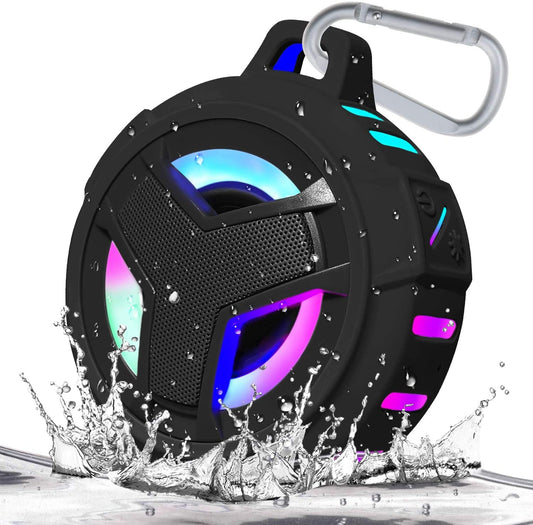Professional Bluetooth Waterproof Shower Speaker - Portable IP67 Mini Speaker with LED Light, Floating Design, 2000mAh Battery, True Wireless Stereo for Outdoor Activities - Ideal Gift for Teens and Men (Black)